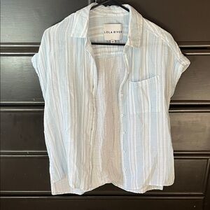 Lola River - 100% Cotton - Light Blue Striped Button-Up Shirt